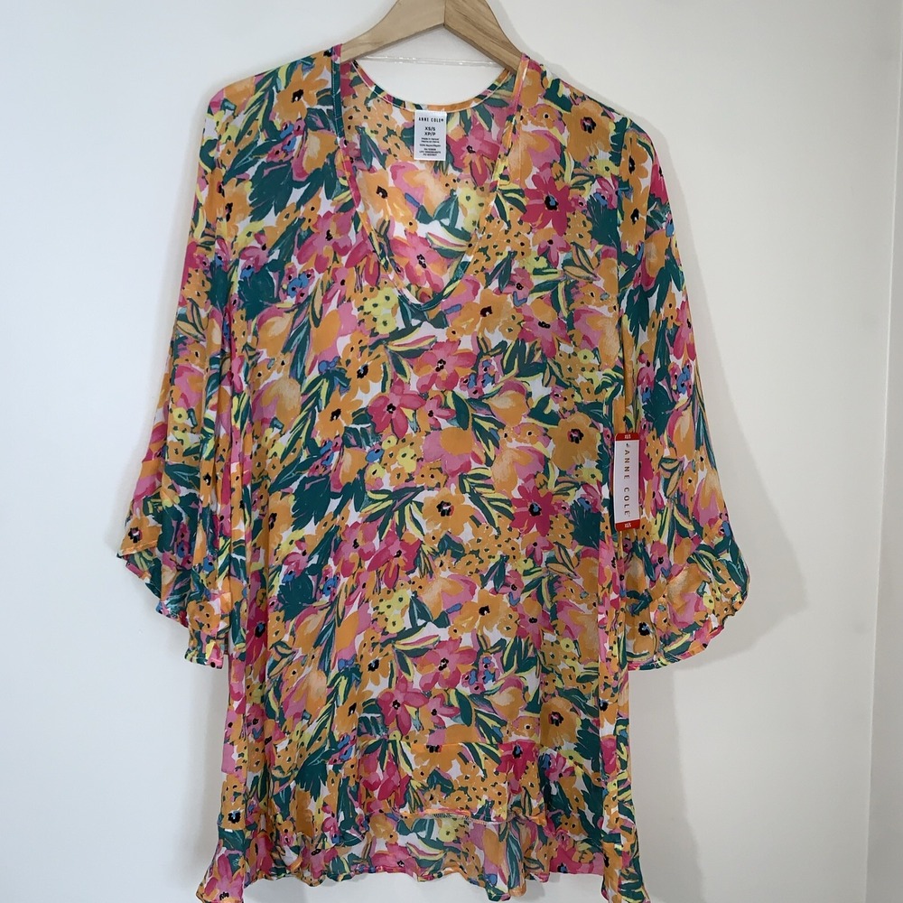 Anne Cole Dress Womens XS Swim Cover Up Floral‎ Rayon Beach Pool Resort